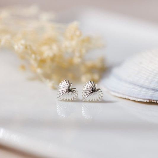 Seashell Heart Studs - Silver