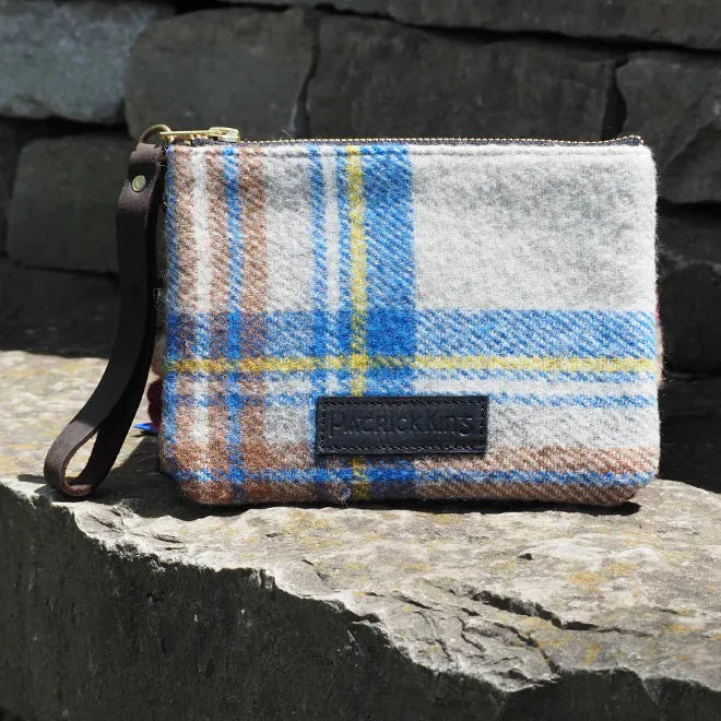 Hannah Tartan Wool Clutch Bag | Stewart Muted Blue