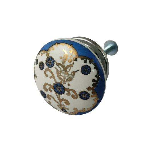 Ceramic Knob - Blue Gold Painting