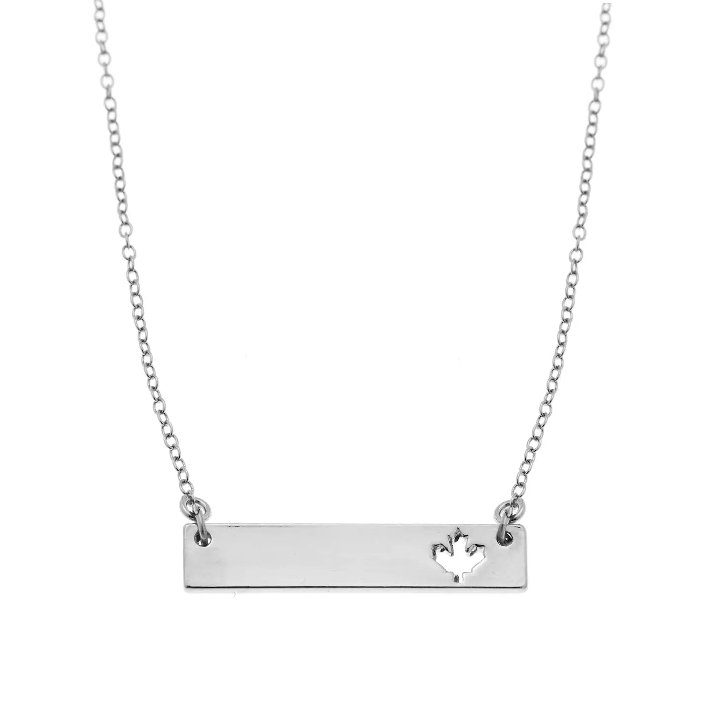 Maple Leaf Bar Necklace | Silver