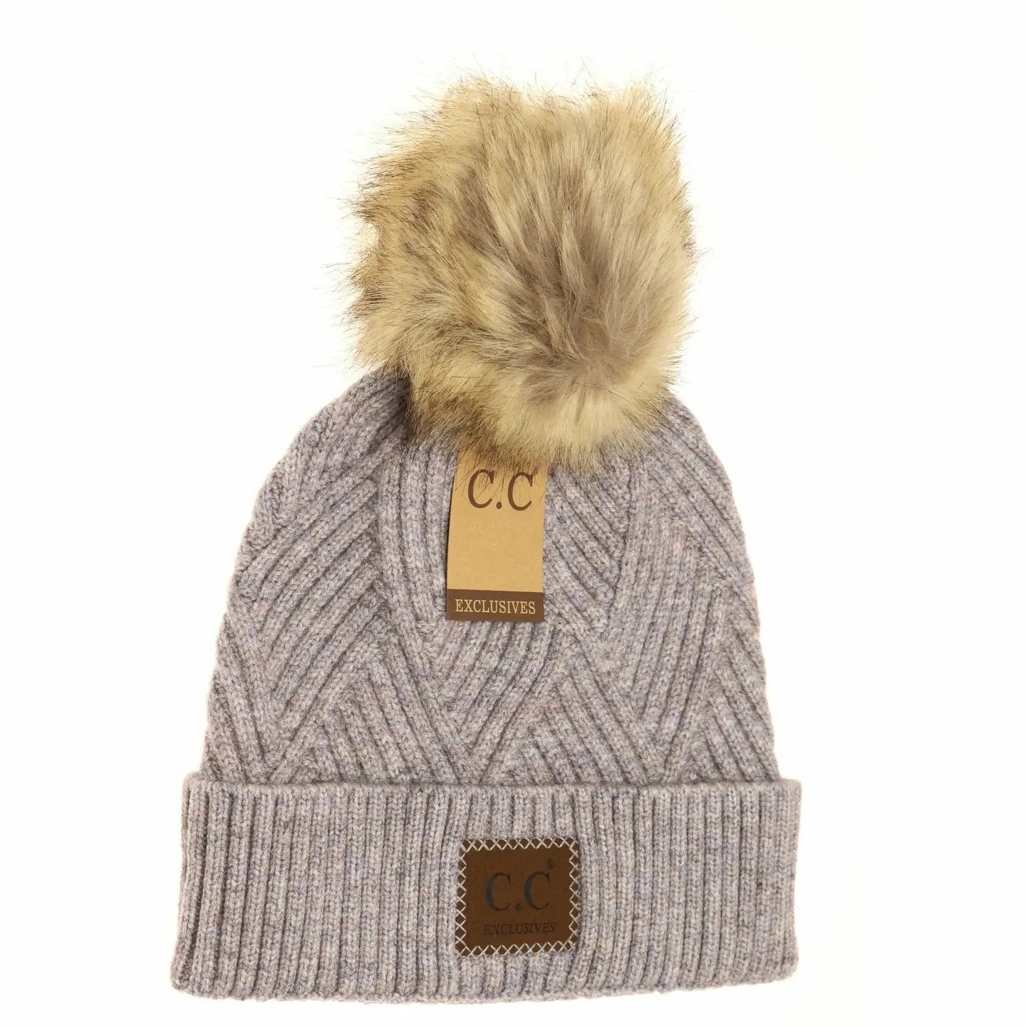 Large Patch Heathered Pom Beanie HAT2060 | Periwinkle