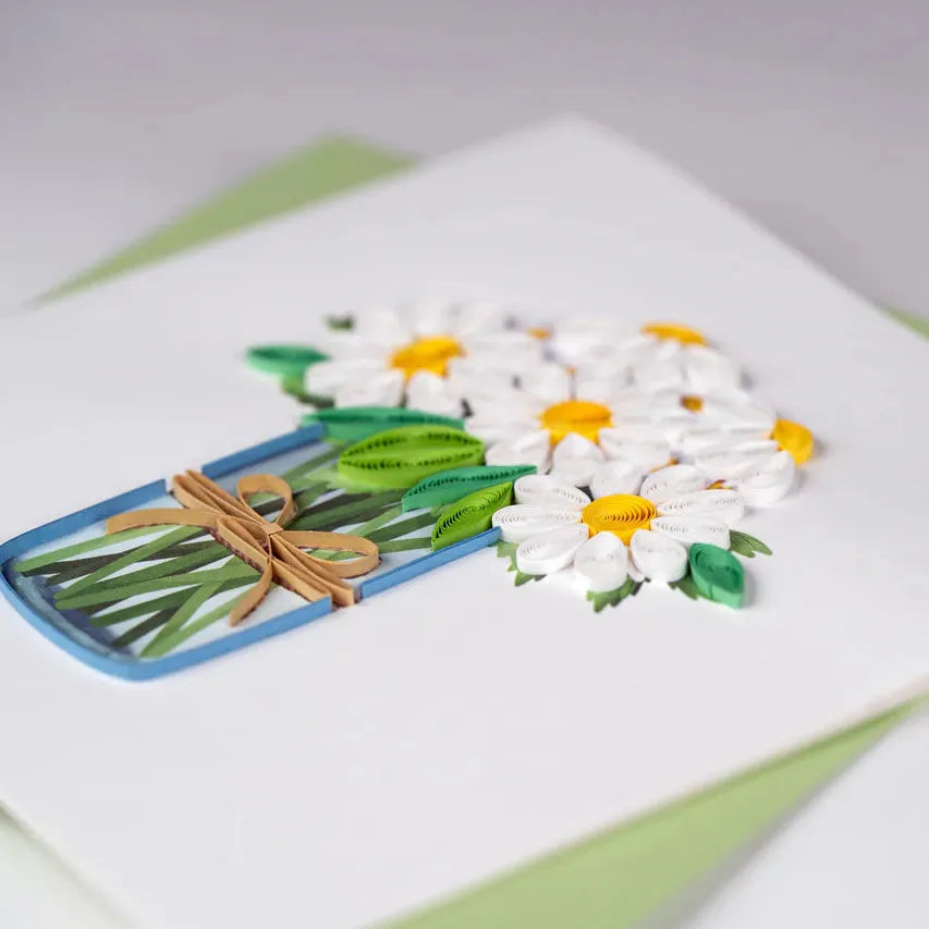 Quilling Card - White Daisies in Jar