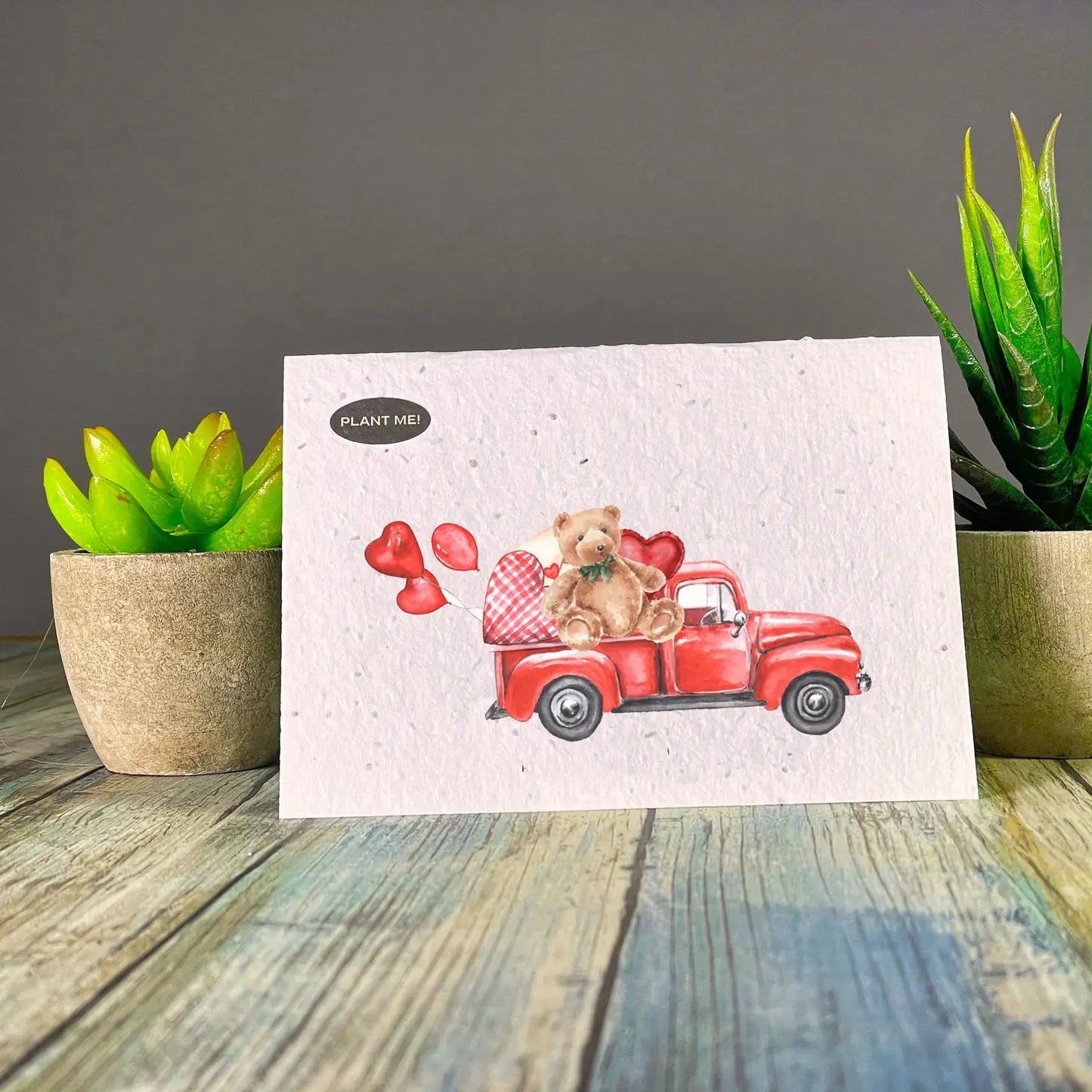 Plantable Greeting Card - Teddy, Heart Balloons & Truck