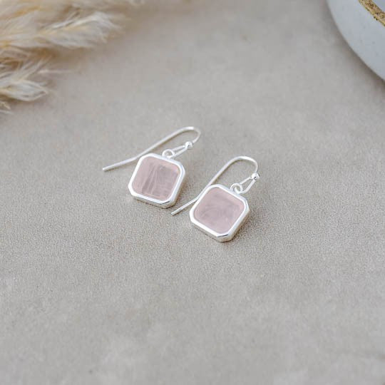 Florence Earrings - Silver (Rose Quartz)