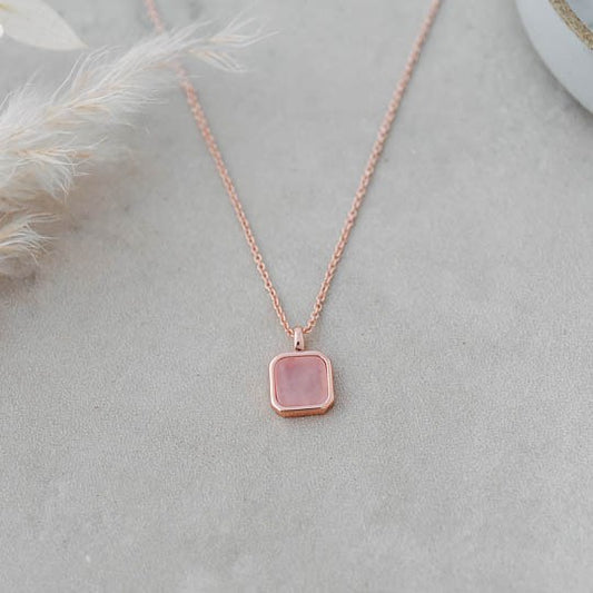 Florence Square Necklace - Rose Gold (Rose Quartz)