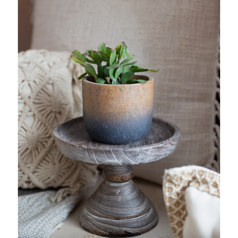 Round Dark Wood Pedestal