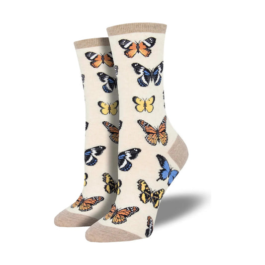 Ladies Majestic Butterflies Socks - Ivory Heather